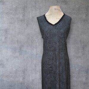 Fresh Produce Black & Gray Floral Scalloped V-Neck A-Line Midi Dress Women's XL